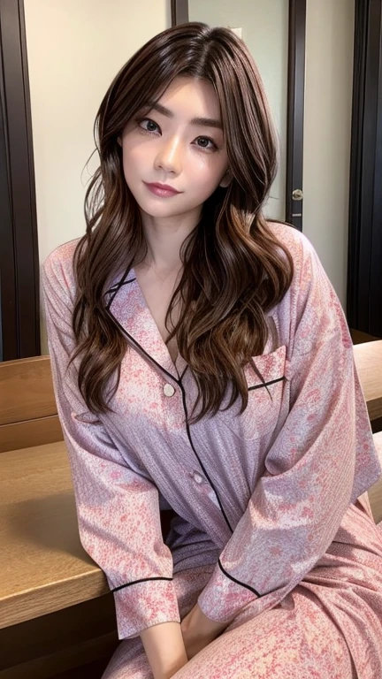 (Best quality, 8 k, 32 thousand., masterpiece, uhd:1.5), Photo of an attractive Japanese woman, 1 girl, (giant tits:1.2 j,Nude), (short wavy hair), press, Perfect body, ultra detailed face, Detailed lips, Perfect eyes, double eyelids, pajamas, on the bed, (seductive), ((excited:1.5))