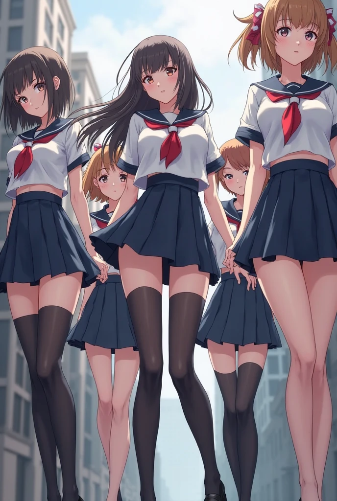 (Three Women:1.5) ,Dark Brown Hair,Black Hair,(Nose Brush:1.7) ,Surprised,Open your mouth,(school uniform),(Panties in full view:1.7),(Extremely high quality),(mini skirt),nature,garden,Shiny legs, Thighs,Cute face,(Looking up from below),tall,squat