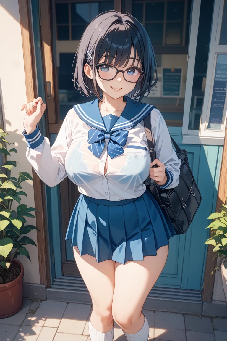 highest quality、High resolution、detailed background、cute teen girl、brown hair、bob cut、ponytail、(huge breasts:1.2)、perfect body line、big ass、vast sky、jump and fly in the sky、(Cheerleader、I&#39;We&#39;re rooting for you、sexy cheer costume)、(pom pom:1.2)、White floral embroidered panties、White floral embroidered bra、emphasize the underboob、I can see the underboob、angle from below、
See here、open your mouth and smile、smile、healthy、healthy thighs、Healthy and beautiful、legs open、panty shot, glasses