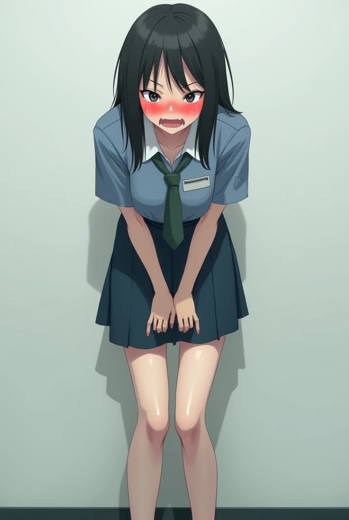 girl pee herself ,black long hair, student, blue short skirt, embarrassing, incontinence,lots of pee coming out from panty, crying, peeing,piss, wetting herself,