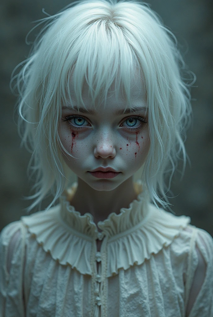 mid shot photography, a real life female cat-girl, Alice Ingram, sky blue eyes, RAW image, Beautiful Real Textures & Delicate Aesthetics, Remarkable Homage to Silent Hill Energy by Psykhosis., noise, JPEG artifacts, poor lighting, low light, underexposed, high contrast,
