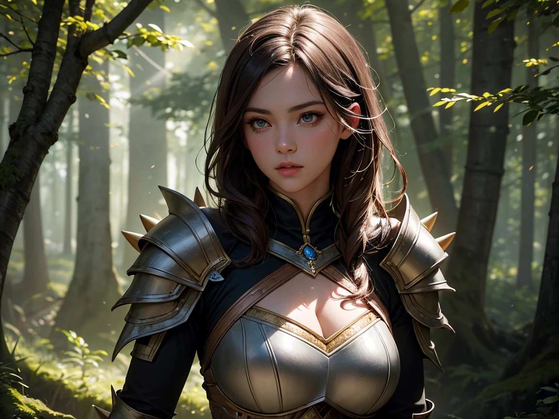 (Award-winning digital artwork:1.3) af (sketching:1.3),(with dynamism:1.3),(Saturation:1.3),(Close portrait:1.3),(femele:1.4),(big breasts beautiful: 1.4),(carismatic:1.3),female elf,Leather armor,Perfect Detailed Eyes,magia,jungle backdrop,Large breasts,Complex patterns,Film filter, ,dramatics,Fighting posture,illusory engine, (High detail: 1.9),