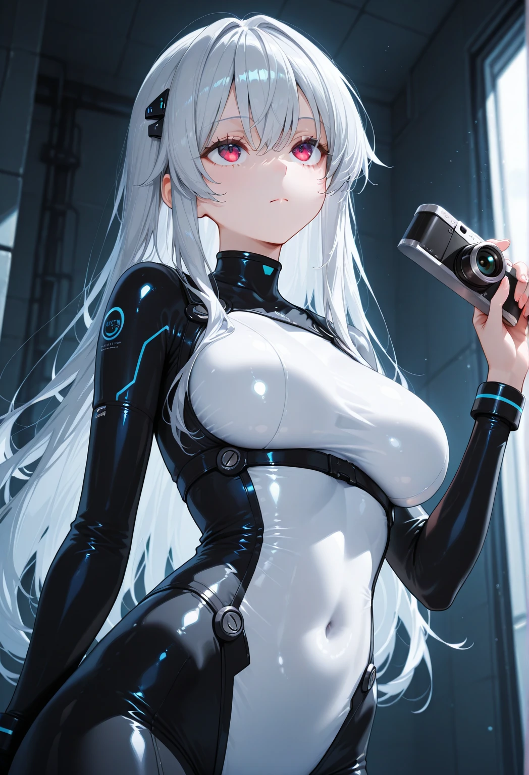 masterpiece, highest-quality, ulltra-realistic,
2.5D, line-art:1.2, (illustration:1.1), manga,
white + grey + carbon color palette,
close-up 18yo 1girl, large soft breasts, futuristic revealing outfit, oiled skin, bleached hair, anime face,
starship, planets, stars, nebula, space station,