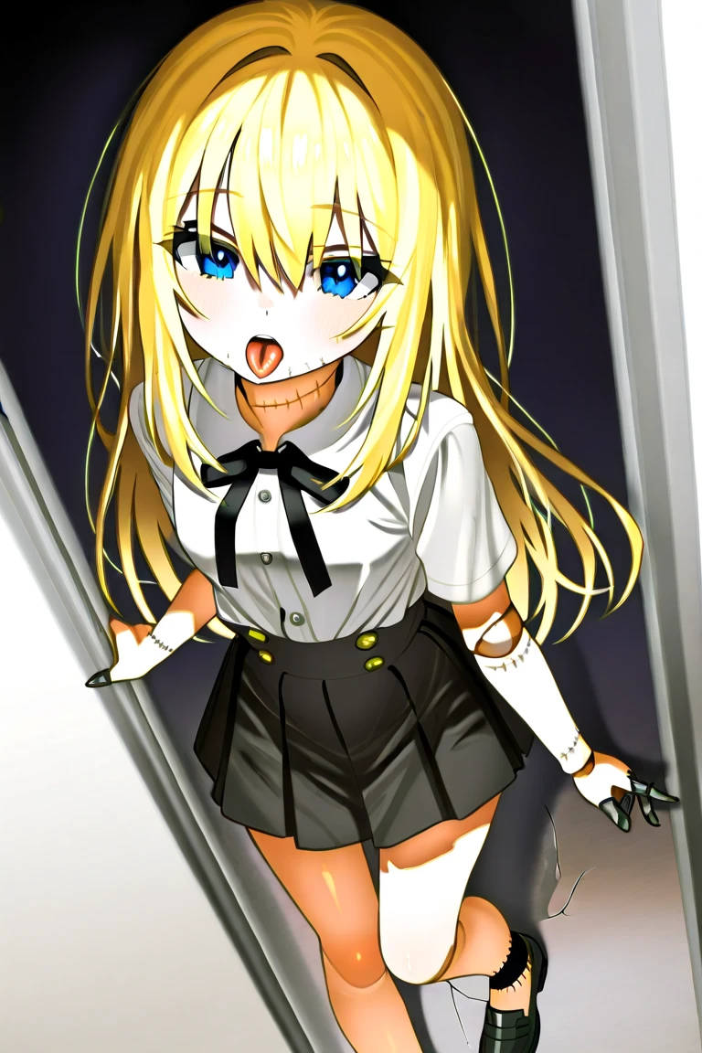 NSFW,masterpiece,Highest quality,High resolution,Very detailed,Golden Darkness\(To Love-Ru\),Blonde,Red eyes,long hair,Two Side Up,Small breasts,Black Dress,Sleeveless,Removable sleeves,mini skirt,hair ornaments,Knee socks,Lustful face,Embarrassed,blush,Inside the train,Are standing,(Molester)
