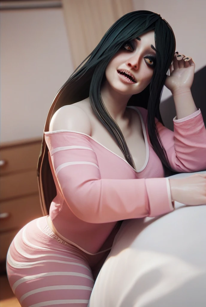 (Best Quality, 8k, 32k, Masterpiece, UHD:1.3), (Photo of Attractive Japanese Woman), 1 Girl, (super huge Boobs:1.2), (short wavy hair), Abs, Perfect Body, Ultra Detailed Face, Detailed Lips, Fine Eyes, double eyelids, pajamas, on the bed, (seductive), ((aroused:1.5)), ((areolae slip))