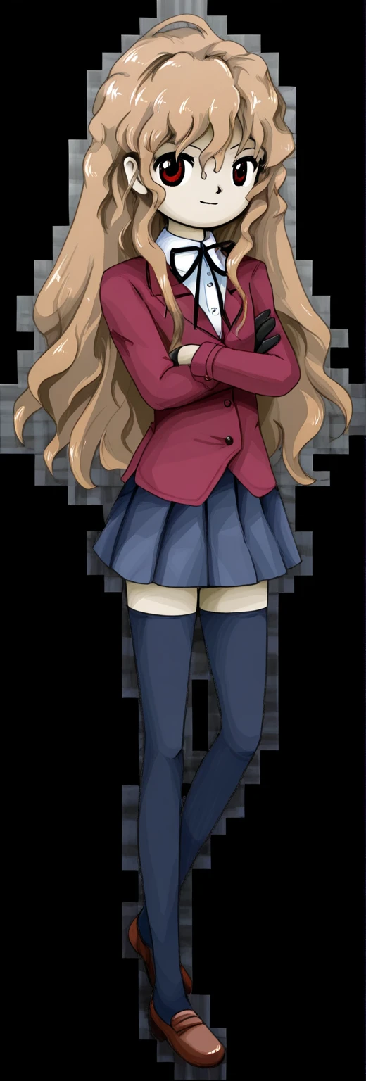 Identity V, Kaede has shoulder-length light blonde hair, purple eyes, and a prominent chokehold. She uses silver hairpins shaped like musical notes. He wears his high school uniform, which consists of a white long-sleeved shirt complete with a light purple hemmed sweater vest adorned with a reddish-brown badge and tie. She wears a purple skirt adorned with a black music cane and a pattern of notes, purple stockings reaching below her knees and beige shoes, Kaede also carries a square-shaped white backpack.