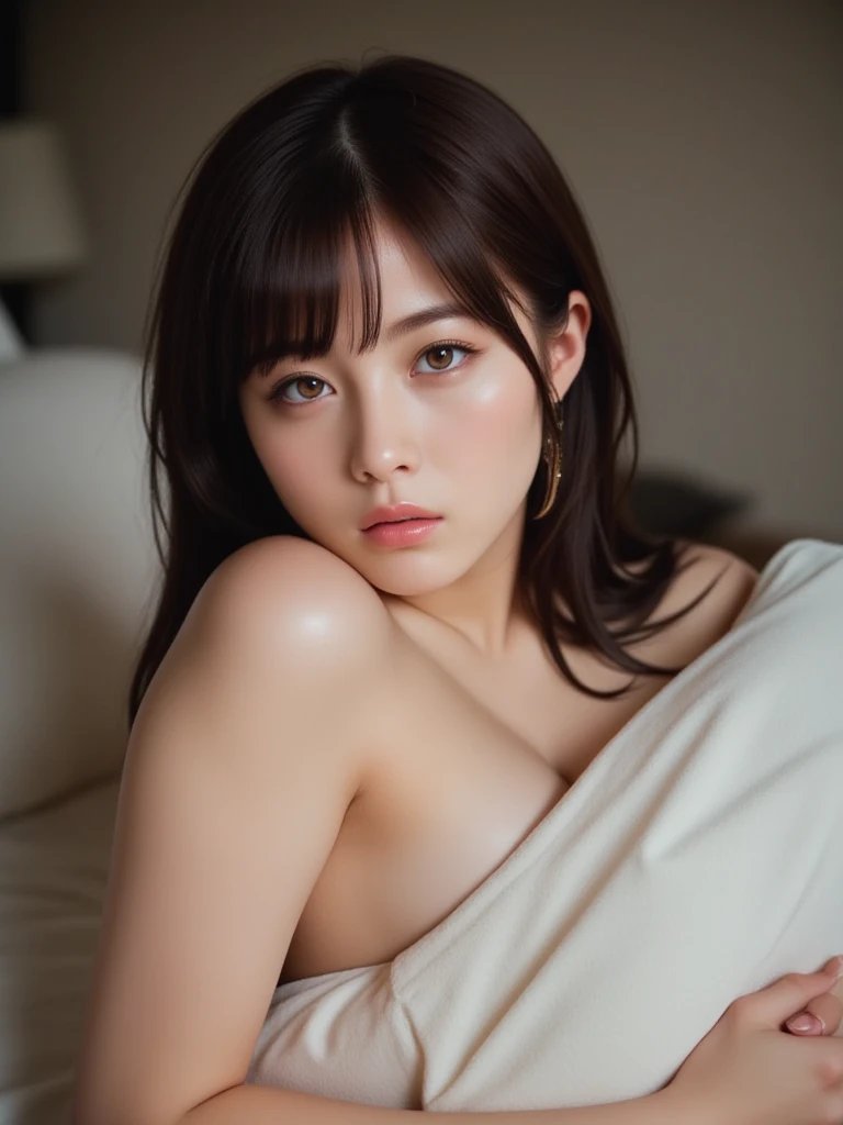 (1 girl:1.3), Alone, (very detailed face) full body masterpiece, Ultra realistic, 16K, gothic, Dreamy atmosphere, r3b3cc4 young, Sensual (Erotic), 1 girl (cute young) alone, delicate (seductive) female face, silky realistic hair, hair fringe, looking at viewer, (hentai) Sakuragi Otome (otome dori), black hair, goth makeup, simple unfocused background, bedroom background, jewelry, earrings, necklace, young beauty, portrait, hoop earrings, realistic, soft lighting, slender hot body , photorealistic, detailed clear eyes, extremely erotic, delicate feminine, muscular female body, large natural breasts, belly hot, narrow waist, proportionally big hips, thick legs, beautiful, nude (porn), different sensual positions, raw, analog, sharp focus, 8K, high definition, dslr, high quality, Fujifilm XT3, Film grain, award winning, highly detailed skin artwork, realistic skin details, visible pores, clear focus, volumetric fog, 8k hd, dslr, high quality, Film grain, light skin, photographic realism , lomography