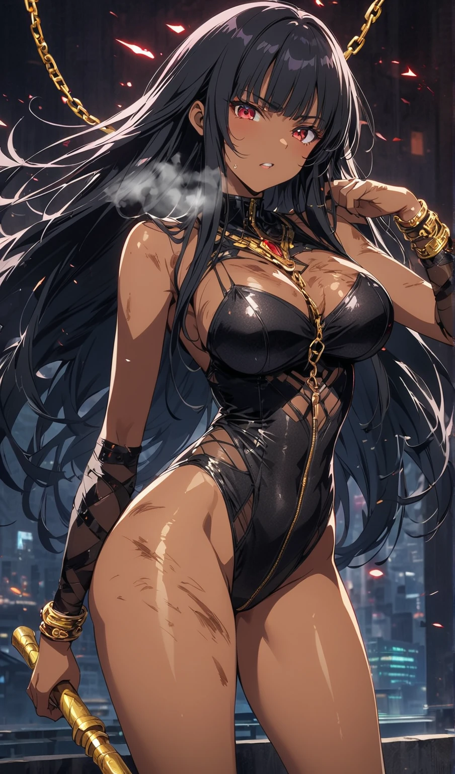 Masterpiece, best quality,1 girl,young girl,brown eyes,long hair,Mezukaki smiled.,Shiny skin,(The legs are long.:1.3),thick thighs, Thin waist, huge breasts
Take a break
, black_body suit, high waist_shorts, Platform_sandals, chain_choker_necklace, Put on a loop_earring,
Take a break
, department_collect,,crowd,depth of field,look at viewer,squatting,from the side,upper body,uptrend