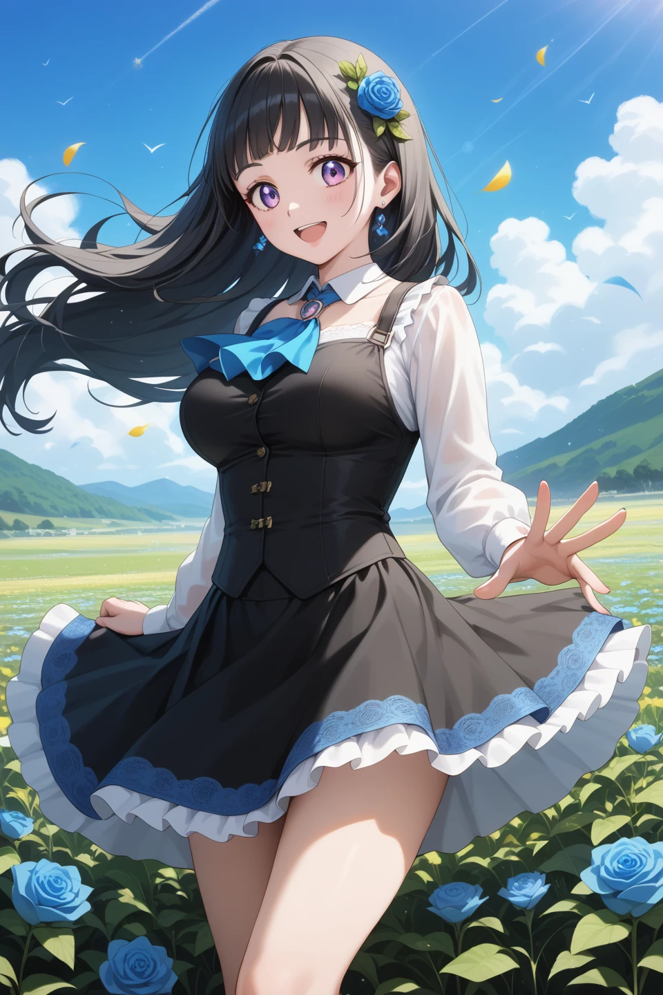 ((2D Beautiful Girl:1.5、top-quality:1.5、perfect fingers:1.1、perfect anatomia:1.1、Perfect outfit、Beautiful illustration))、cute petit girl、(transform sequence)、((cute decorative headband、A cute white and blue cheerleader-style leotard))、10yaers old、Solio、hime、Fractal Art、baby-face、((stright long hair))、Beautiful big drooping eyes、a smile、(full-shot)、((1人))、Schoolyard with blue sky in the background、A dark-haired、Standing facing the front