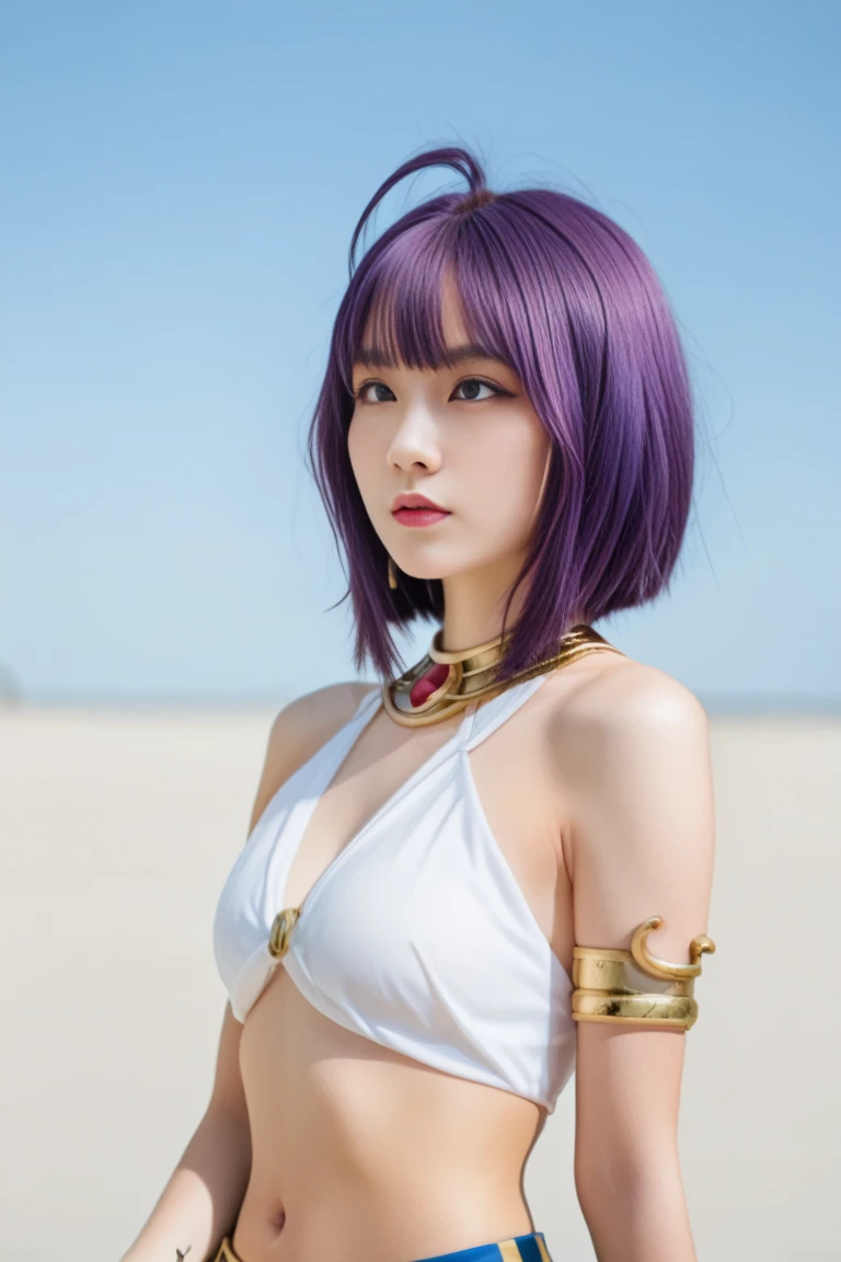 1 girl, photo-realism, 动态照明, art  stations, Volumetriclighting, Very detailed faces, 4K, 1 girl, Take a shower in the bathroom，The smile is bright，having fun，Depth shadows, low pitch，Purple colored hair，golden hair accessory，The skin is super delicate，big tit job，One eye is blue，One eye is green, Tulle bikini， on，The areola is clear，Protruding nipples are clearly visible，Wet panties，bare-legged，Open your legs，low  angle shot， water dripping, glistning skin，Covered in sweat，There is an unknown milky white liquid on the body