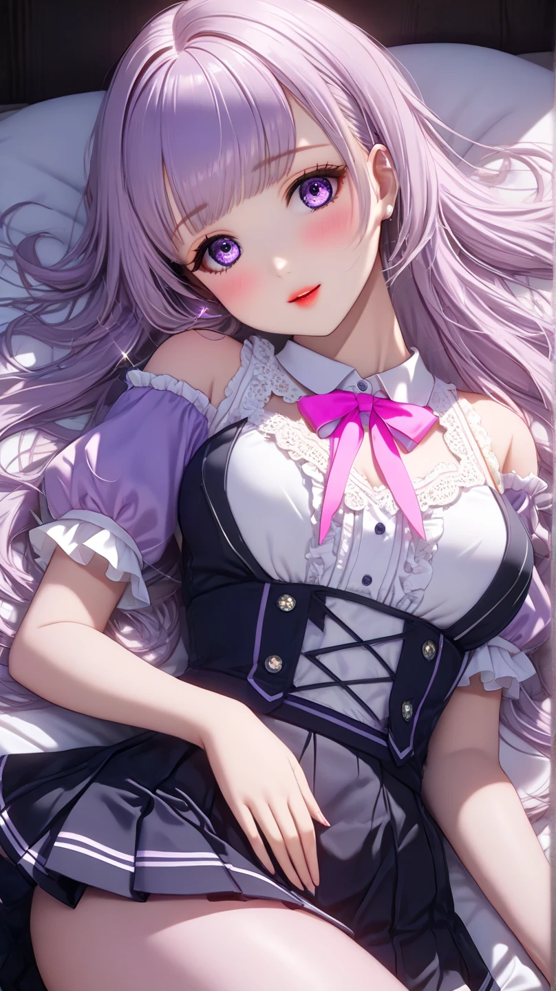 (Highly detailed CG Unity 8k wallpaper, masterpiece, highest quality) Best image quality (hands of perfect proportions with one thumb and four fingers) Succubus Lustrous purple eyes Straddling posture Bewitching smile Staring at the viewer See-through Midnight bedroom