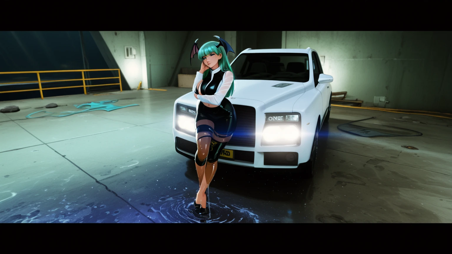 Araffe posando em um carro esportivo Mercedes em um estacionamento, inspirado em Hedi Xandt, Modelo do Instagram, Mercedez Benz, Directed by: Hedi Xandt, tamanho real, corpo inteiro feminino, sentada em seu carro, Kylie Jenner como Mulher-Gato, skydoll noa |, em um manequim. alta qualidade, parece realista, fotorrealista de corpo inteiro