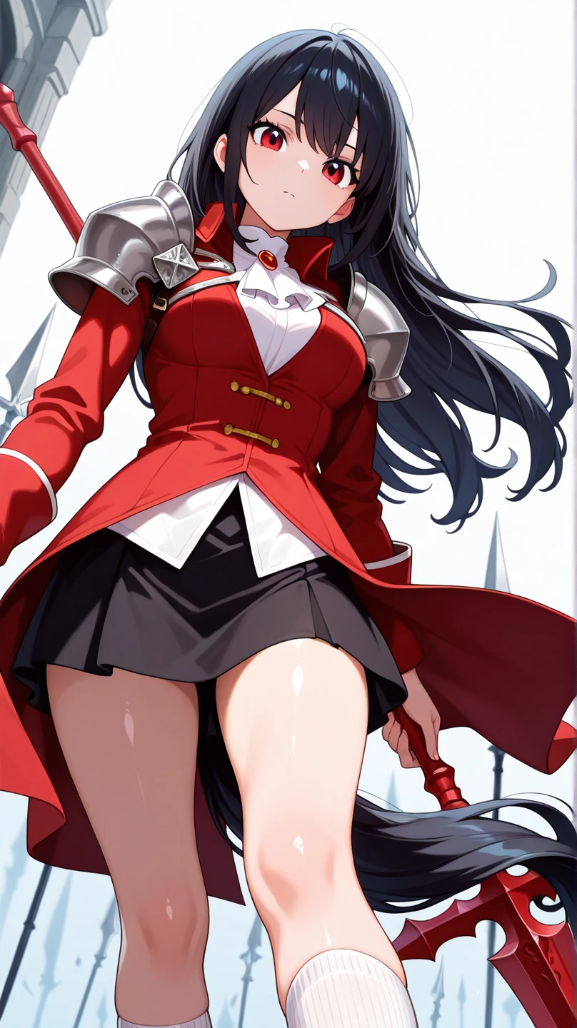 a beautiful and detailed image of meru , merunyaa,(red skin:1.3), horns,clothed,(freckles), flowing white dress,backlighting, field of flowers, holding flower, flower hair accessory, yellow eyes,smile, clouds,in front, alone, pants, medium breast,, knife holding, cloak, cape, walking, pants, solo, flip flops boots, full body, big breast