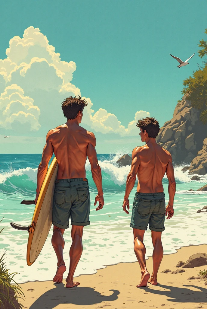 I want you to create a drawing with the character Cadu Maverick with Gabriel Medina