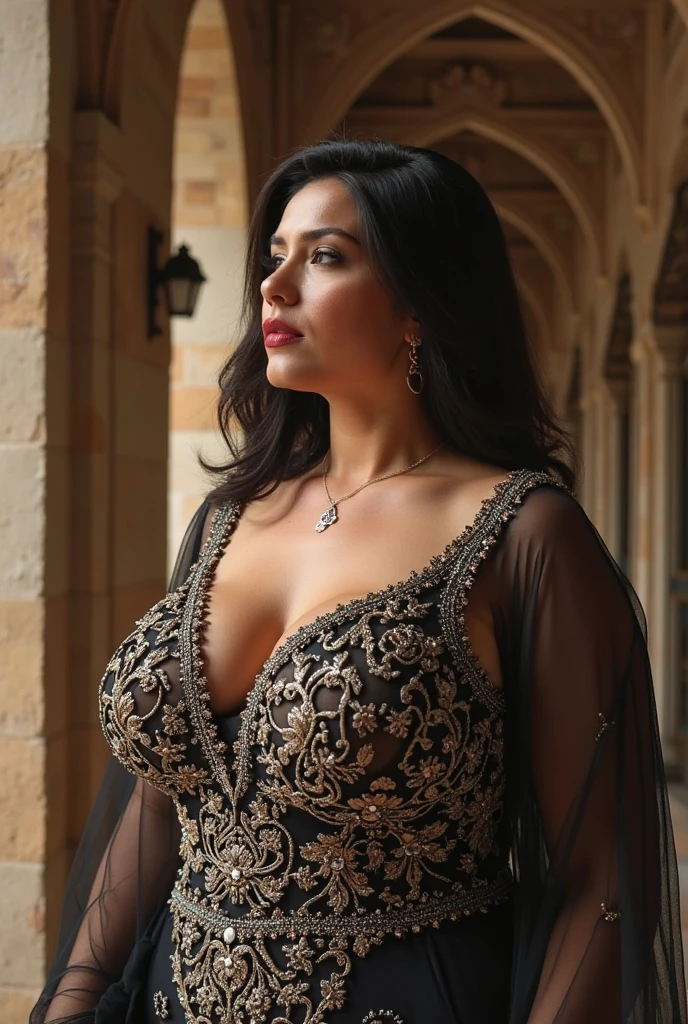 2heads, two headed woman, age 41, curvy, opera singer, singing, Italian, black hair, dark eyes, on opera stage,