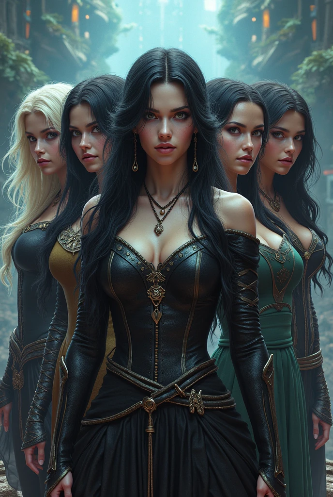dungeons and dragons, snake scaled face, rpg, green hair, woman warrior, snake like eyes and snake like teeth, full doby image