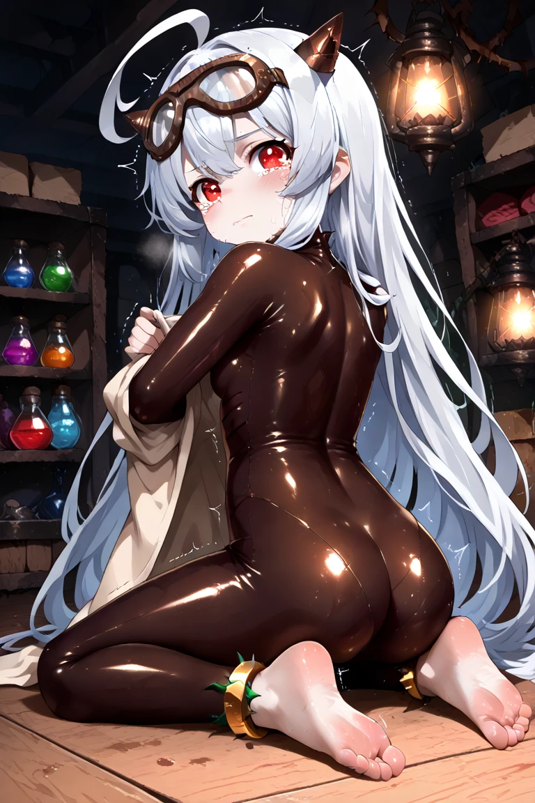 Girl naked, silver hair, cat ears, pussy, whole body, nipple erection, embarrassing, pussy juice, squirting, masturbation
