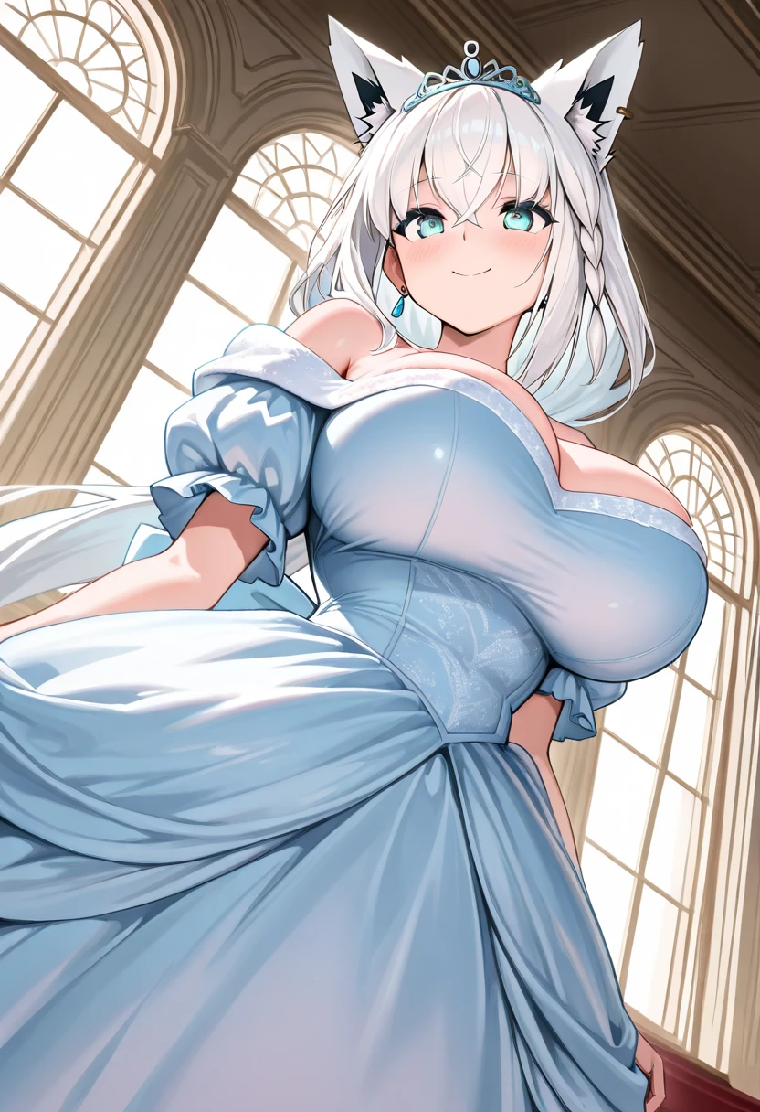 Blushing Cinderella in soft breasted lingerie grabs her breasts, Palms on chest, shy, Virgin, Sexual arousal, In the palace