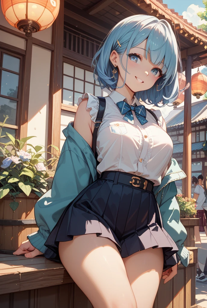 (masterpiece、Highly detailed 8K CG、Sharp lines)、Rem of Rezero、hi-school girl、blue hairs、cute little、serafuku、White underwear and dark blue skirt、skirt rift、panties on、skinny body、Thin leg、thighs thighs thighs thighs、Sexy poses showing anime style、Beautiful anime schoolgirl、A seductive anime girl、Smooth Anime CG Art、Beautiful anime schoolgirl、Beautiful anime girl、Long-sleeved sailor suit、Wearing a cardigan、Navy blue pleated mini skirt、autumnal、Colored leaves、Curve、No bra、(Lifting skirt、White lace panties visible:1.2)、thighs thighs thighs thighs、(Navel Ejection:0.4)、Dynamic Pose Beautiful and perfect legs, Clean and perfect hands、Straight short hair、One eye is hidden by bangs、Black pantyhose、Wear black stockings、White panties showing through black stockings、(Clearly visible detailed female pubic shape: 1.4)、very Bigger breasts、Colossal tits、Exposing all your boobs、Delicate body、Height 150cm、Thin leg、mournful smile、pink hairpin、fully body photo、Wear loafers、Inside the city、Bustling street、Watched over by many、Being molested by one man、Grabbed by the chest from behind