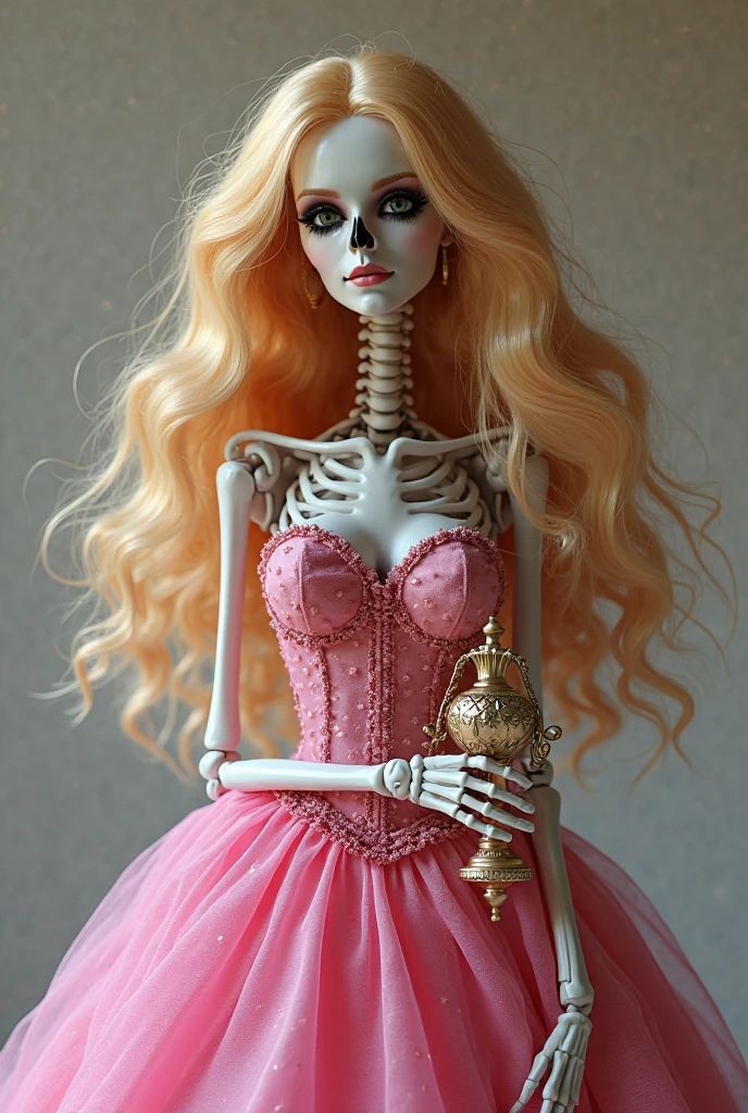 Deceptive Charm Portrait Virtual Vine Horrifying Howl, Wearing grapes, cherry, Berry, Creepy Doll Dress, In the wind that screams through the ribs of a skeleton、A heavenly city with golden streets, Stitched meat, Flickering flames in the distance, Sparkling Magic Ghost