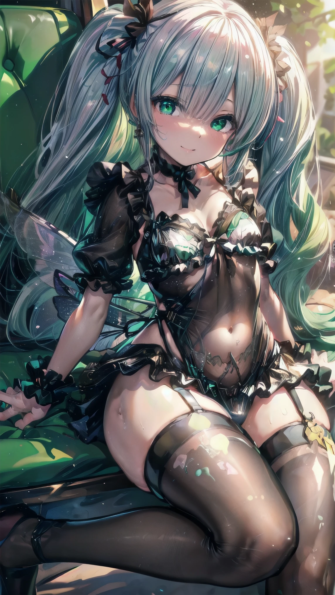 (nsfw:1.3),(1 person),mosquito(girl),(girl1 person),(full body:1.2),(high image quality),(16k),( images that anyone can see :1.3),(Non-NSFW:0.1),親愛なるbeautiful花の妖精,(green eye:1.5),(shiny skin:1.5)、Transparent Wings、,(sit with your crotch wide open:1.5),風に吹mosquitoれでupskirt:1.2, flickering in starlight ,beautiful青い空と白い雲、Transparent Wingsを持つ少女、smile、beautiful庭の背景、 being gentle and transparent 、anatomically accurate、Delicate Patterns、柔らmosquitoな光、( Bokeh)、masterpiece、very well detailed、Epic elements、best quality、16k、beautifulロマンチックなファンタジーデジタルアート、Amazing Fairy Tale Fantasy Digital Art、legendary fantasy、UHD resolution 、 detailed map、Cinema Light、Award-Winning Photos、 Various colors、Realistic Textures、very real、 amazing light 、( side lock:1.2 ),( beautiful:1.3 ),(crotch of the uniform:1.5),(sitting with legs wide open:1.3),(とてもクリアbeautifulシルバーグリーンのランジェリー:1.3),(Underboob:1.5),(belly button exposed:1.5),(garter belt:1.3),((garter strap:1.3)),(Hyper Open Leg:1.5),(stockings:1.2),(Goddess Descent :1.2),(throne:1.2),(下mosquitoら:1.3),(full body:1.3),(((lower body))),(),( Mint green twin tails:1.3 ),(Two side up hair:1.8)(beautifulお尻:1.2),(とても高い所mosquitoら地上を眺めている高貴なる女神:1.2),({ 地上mosquitoらとても明るい後光 :1.5 }),(transparent panties:1.3),(モデルの真下mosquitoら撮影:1.5),(モデルはlower bodyを崇拝されている女神:1.2),(民の皆は低い所mosquitoらモデルの股を眺めている:1.5),(hairの飾り:1.2),(transparent and mint green ruffle lingerie:1.2),(knee socks),(Ribbon Restraint のランジェリー:1.2 ),(Ribbon Restraint ),(Moe:1.2),(lower bodyにタトゥー:1.2),(lower abdomen tattoo:1.2),(showing off tattoos:1.2),(so cute:1.3),(earrings:1.3),(falls backwards:1.3),(下mosquitoら覗mosquitoれている:1.2),(in a skirt:1.2),(in a skirtmosquitoらドラゴン),(place your hands behind your head outside of your gray jacket:1.2),(knee socks:1.4),(bowed legs :1.2),(Legendary Sword),(Ruffle Skirt:1.5),(sidelocks:1.2),(スクワットCowgirl),(グリーンhair:1.5),({ Janus Halloween-000004 :1.5 }),(upskirt:1.2),(garter belt:1.2),(thigh straps:1.2),(lace panties:1.2),(idol),(thong panties),(plump camel toe:1.5),(belly button:1.5),(magical girl),( Magic Square Tattoos on the Stomach ),(完全belly button出し衣装:1.5),(Belly skin:1.3),(Very small costume:1.3),(完全belly button衣装:1.3),(bothered expression:1.2),