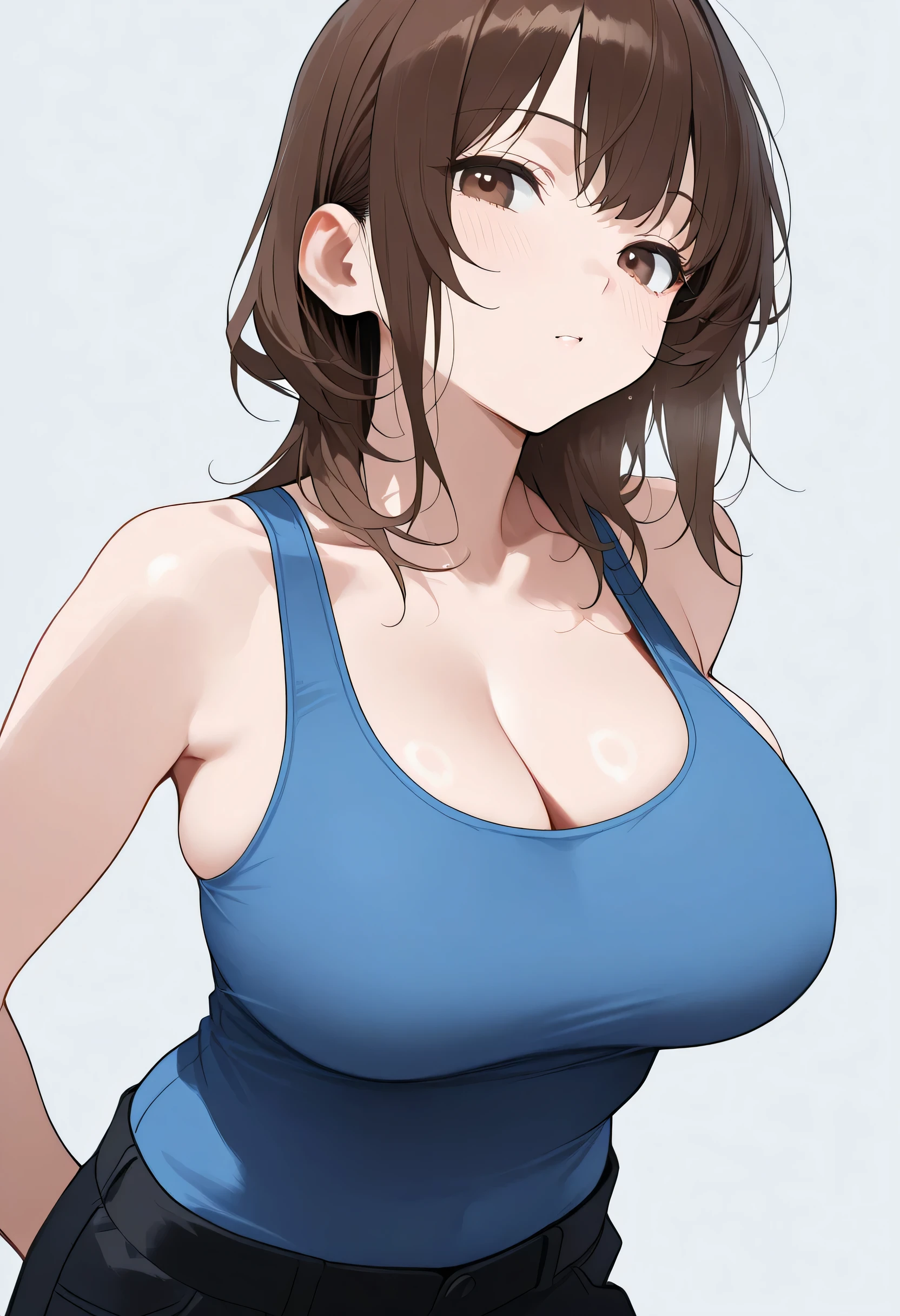sumireko ogawa, One girl,Good single,Thick eyebrows, Big Breasts, Huge breasts, Black camisole、Dolphin Pants、score_9, score_8_superior, score_7_superior, score_6_superior, score_5_superior, score_4_superior, break,One girl in full growth, 最high quality, masterpiece, Super detailed, high quality,good quality,1 girl,(masterpiece,High resolution, Super detailed,8k,16k),View the viewer