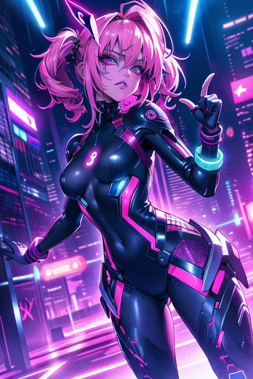 The image shows an illustrated character sitting on a motorcycle. The character has short hair and wears a suit with black violet colors and yellow neons that surround his prominent bodysuit.. The motorcycle appears to be big and futuristic, same color palette with elegant lines and luminous elements. The background suggests a neon-lit urban environment, possibly at night. There are various shapes and patterns reminiscent of digital or cybernetic motifs., contributing to the overall sci-fi look of the image. I imagine this girl with a futuristic appearance and full of mystery. Her body is wrapped in a purple and black bodysuit., Shiny chains intertwine around his arms and legs, as if they were metallic tattoos. The three-strand necklace, with its digit-shaped padlock, It is their symbol of submission and devotion. Her red hair falls in waves over her shoulders., and his green eyes flash with a mixture of passion and obedience. The black dress fits her curves, enhancing her voluptuous figure. Each chain that tightens around her skin is a reminder of her role as a beloved slave.. In the dark garage, the girl prepares for her master. The cyberpunk motorcycle awaits, its shiny surface reflecting the neon lights of the city. The cat-shaped helmet gives it a mysterious look, and the tail that extends from the back of the seat seems to have a life of its own. She rides the motorcycle with grace, speeding into the night. The wind whistles in his ears as he walks through the dark streets, ready to carry out her master&#39;s orders. In this futuristic world, where technology and passion intertwine, she is his slave, your confidant and your lover. The girl with chains and a cyberpunk motorcycle is an enigma, a mixture of desire and bondage. Its story unfolds in the twinkling lights of the city, and his figure becomes a legend in the night streets.