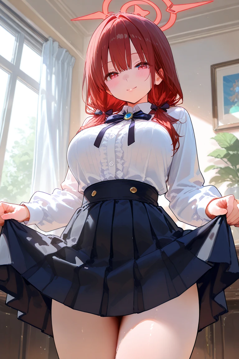 1 Menina da Anime Linda De cabelo Rosa Longo, It's red eyes., com pernas abertas, is With School Skirt, mostrando Roupas Intimas, it's Japanese high school clothing, com estrela nos olhos, imagem Estilo Novel de anime, Roupas Intimas Brancas, com calsinha branca, colegial senda em uma mesa de pernas abertas, mostrando Roupas Intimas, his face is flushed, com vergonha, wearing pantyhose, ((imagem Estilo Novel de anime)), ((corpo inteiro)), ((With Underwear there is Sample))