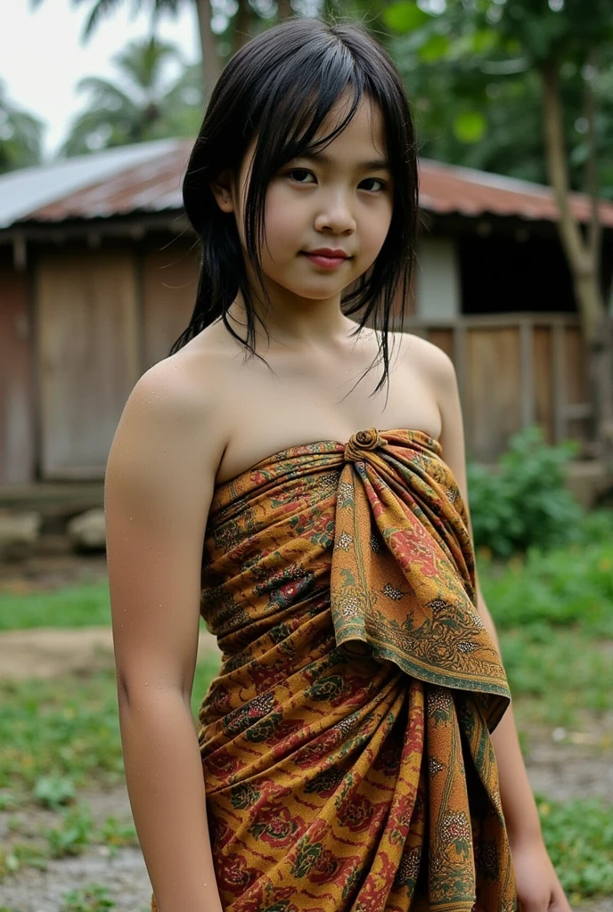myanmar girl with traditional dress in back position