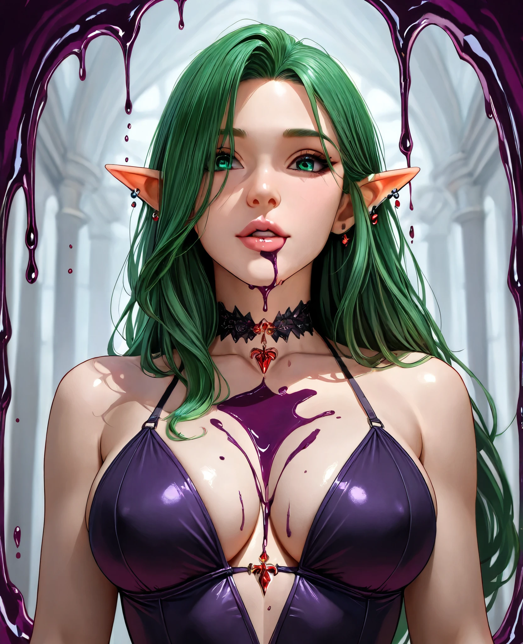 a seductive naked vampire, green hair, blood-stained vampire fangs, highly detailed, photorealistic, dark fantasy, dramatic lighting, cinematic, moody, gothic, dramatic pose, chiaroscuro, dramatic shadows, glowing eyes, pale skin, female, elegant, sensual, alluring, mystical, otherworldly, supernatural, horror, (best quality,4k,8k,highres,masterpiece:1.2),ultra-detailed,(realistic,photorealistic,photo-realistic:1.37)