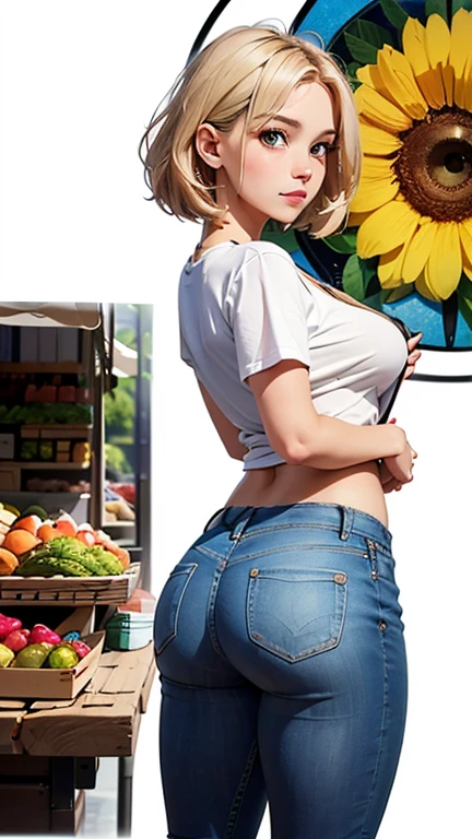 (Foto von Emma Roberts), ((A large picnic blanket lies in a cornfield)), (((Emma Roberts wears ripped long jeans and a white thin bra))), ((schlanke frau), ((she has small round breasts)), (kleiner Kopf), (fotorealistisch), (Raytracing), (scharfer Fokus), ((natural realistic skin texture)), ((((big hole on the butt)))), (((kleiner runder Hintern))), (((knackiger Po))), (((back_view_perspective)))