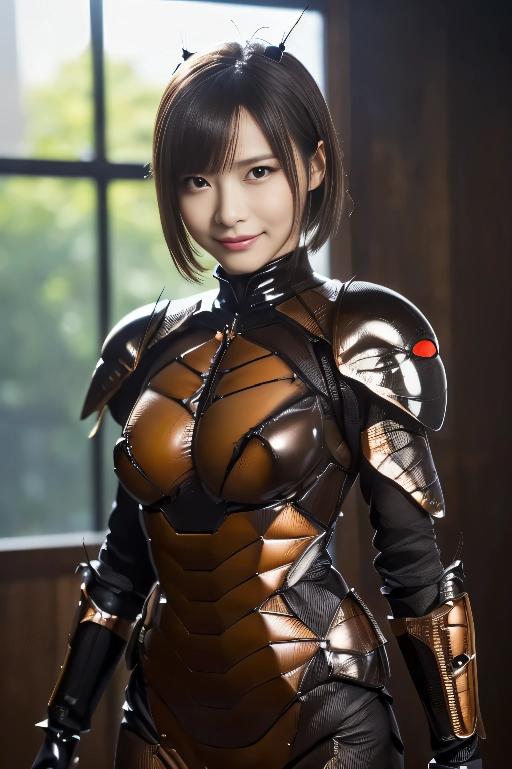 (high resolution,masterpiece,best quality,extremely detailed CG, anime, official art:1.4), realistic, photo, amazing fine details, all intricate, gloss and shiny,awesome many layers, 8k wall paper, 3d, sketch, kawaii, illustration,( solo:1.4), perfect female proportion,villainess, (fusion of dark brown cockroach and lady:1.4), (brown cockroach form lady:1.2), (brown cockroach lady:1.2), (fusion:1.2), (solo:1.4), (evil smile:1.2), muscular, abs, (cockroach brown exoskeleton bio insect suit:1.4), (cockroach brown exoskeleton bio insect armor:1.2), (brown transparency cockroach wing:1.4), (brown cockroach antennae:1.3),