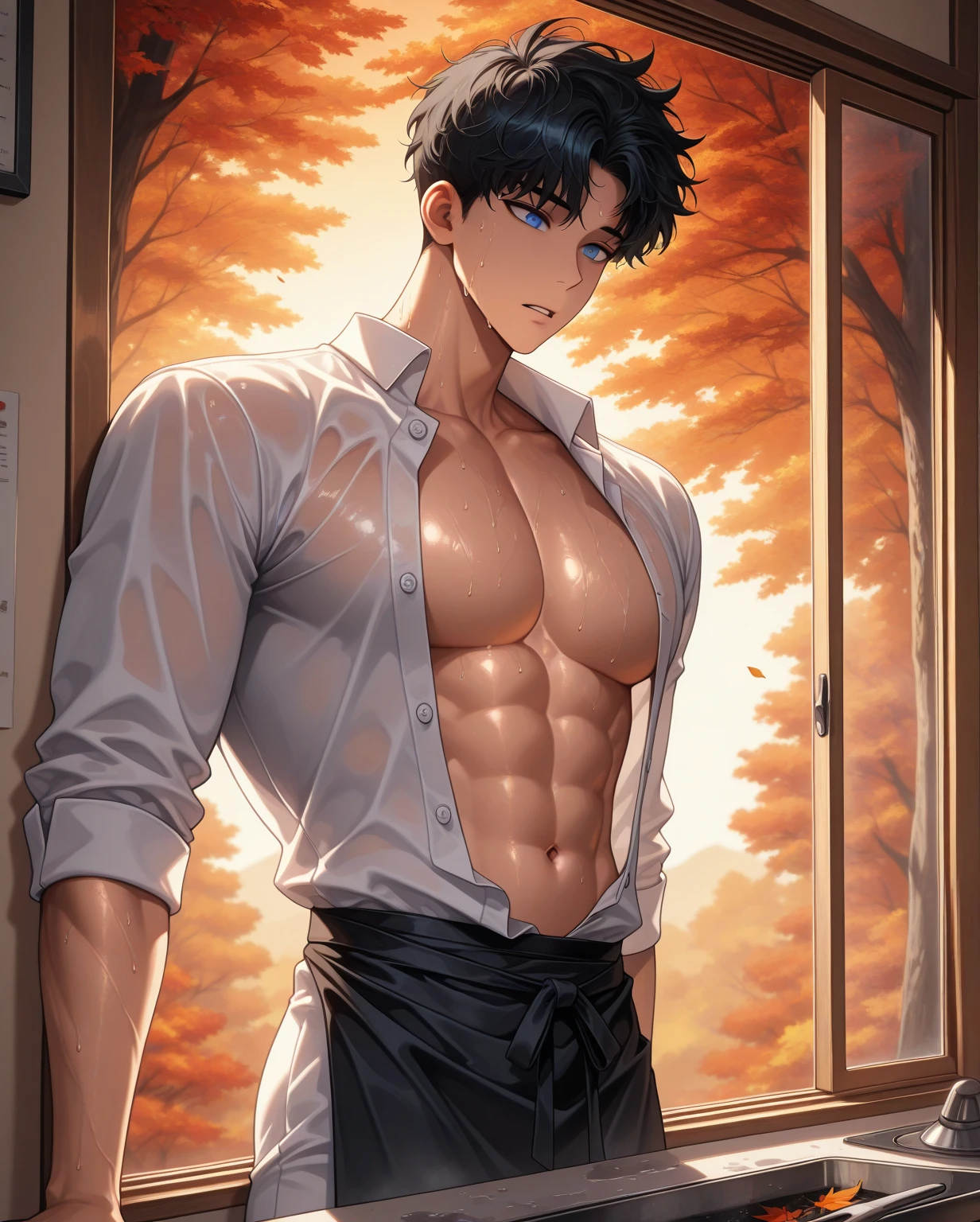 Best quality, masterpiece, expressionless, super high resolution, realistic, 1 person, male, muscular, mature male, short hair,, crotch, thong
