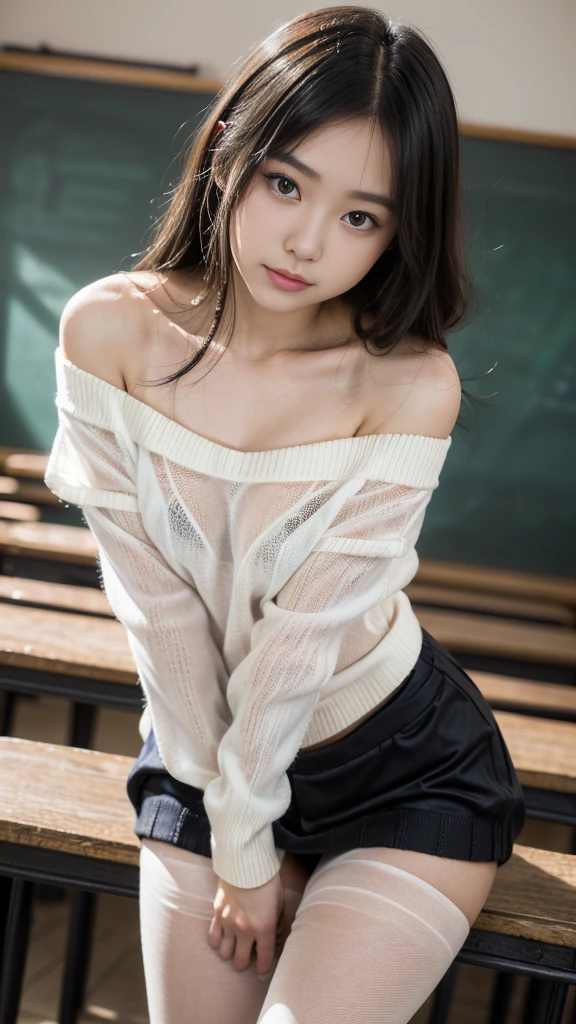 1 girl、(Japanese girl sitting on a bench and showing her panties)、(15 years old)、Baby Face、Flat Chest、(Bokeh:1.1)、Lips parted、Expressionless、Realistic、tights、skirt、Skyline、Realistic、アップskirt、skirtリフト、Highest quality、masterpiece:1.3、Ultra-high resolution、View from below:1.4、Panties close up:1.3、Embarrassed look、The background is a night view、((Spread your legs out to the side:1.4))