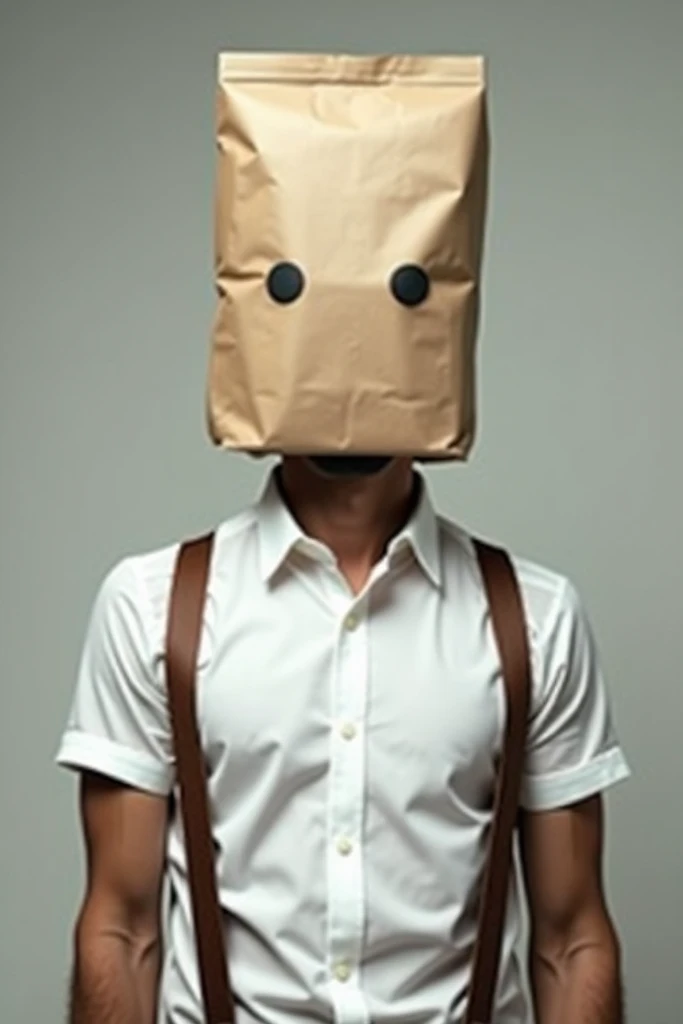 Character with a paper bag on their head