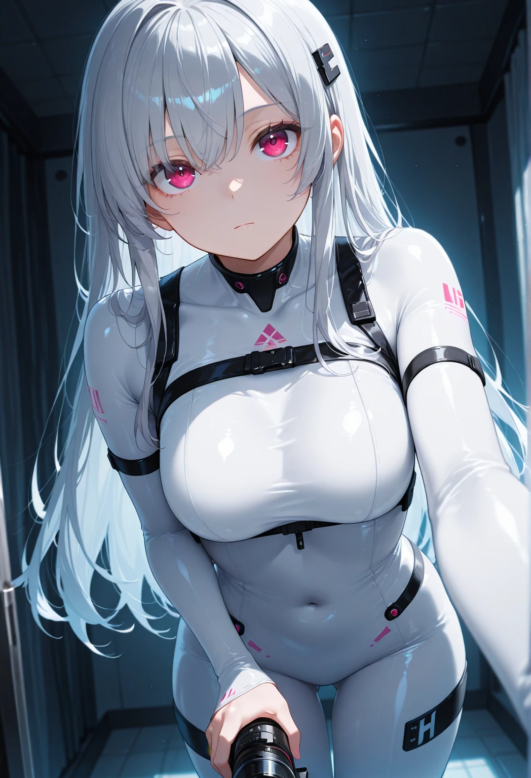 deadmanshiro, <lora:deadmanshiro-lora-nochekaiser:1>,
deadman shiro, albino, hair between eyes, long hair, (red eyes:1.5), white hair, smile, grin,
BREAK bodysuit, collar, skin tight,
BREAK looking at viewer,
BREAK indoors, prison, prison cell,
BREAK <lyco:GoodHands-beta2:1>, (masterpiece:1.2), best quality, high resolution, unity 8k wallpaper, (illustration:0.8), (beautiful detailed eyes:1.6), extremely detailed face, perfect lighting, extremely detailed CG, (perfect hands, perfect anatomy),