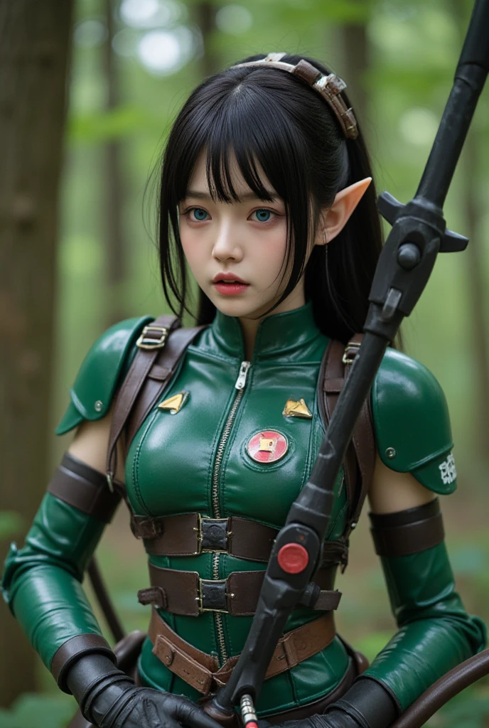Elf beauty brown hair mercenary sniper mechanical warhammer style