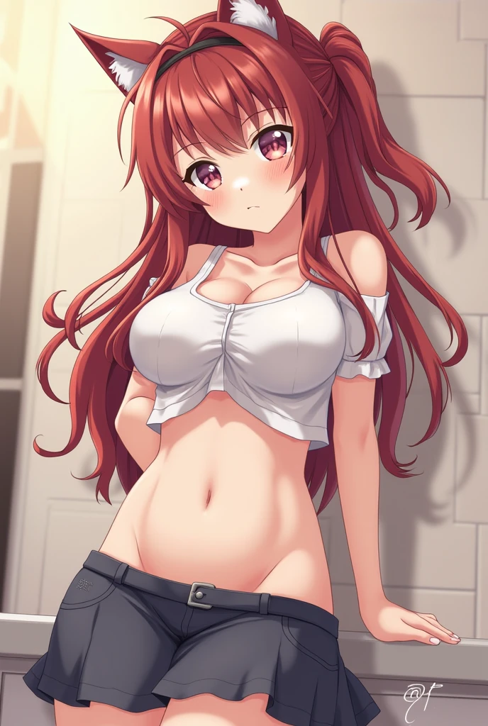 Anime girl tearing her clothes showing her huge breasts