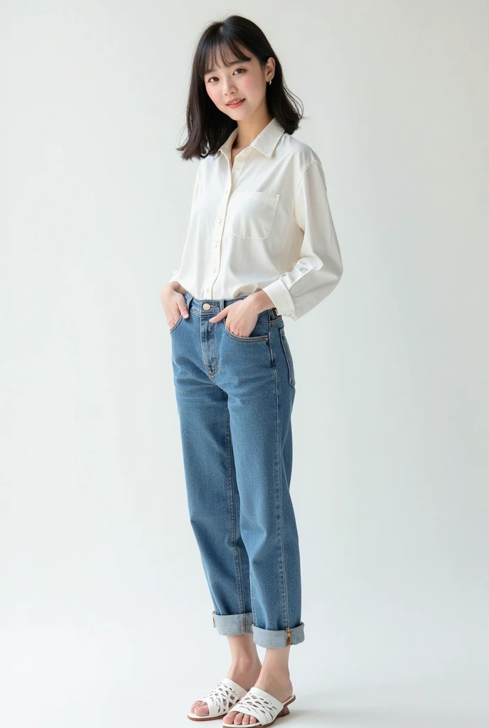 her name is Asako, high quality, 1girl, ((20-year-old fit Caucasian woman)), ((20 years old)), ((slim)), ((Korean Short Bob)), pose: standing, wearing Contemporary Generation-Z modern wear different colored, BACKGROUND: "Inside a traditional teahouse, experiencing a serene tea ceremony."