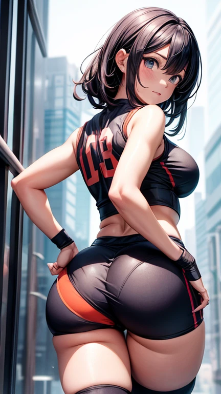 4K, A high resolution, Best quality at best, masterpiece, perfect colors, perfect shadow, perfect litghting, ((sportrait)), 1woman, fit body, heterochromia eyes,rainbow hair , blue eyes, With round lenses, The audience watched carefully, (s face: 1.2), Perfect female figure, ((dynamic pose)), ((rainbow Tight crop top leather suit)), ((shy and looking at viewer)), (Perfect thick white eyebrows) Delicate fur, 详细s face, s the perfect face, , (dynamic pose), big breast, open half breast