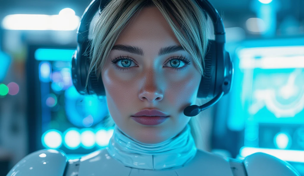 RAW photo, modelshoot style, (extremely detailed CG unity 8k wallpaper), portrait of ((( scottish girl :1.1))), ((scottish girl hair color)),(((scottish girl hairstyle))), (((hightlighted blue and white:1.1))), ((puffy eyes)),(((wearing blue and white tacitical vest:1.1))), (((futuristic tacitical gear))), ((girl posture)), ((smile)), ((cyperpunk)),staring at us with a mysterious gaze, realistic, masterpiece, highest quality, ((scifi)), lens flare, ((light sparkles)), unreal engine, digital painting, Style-TronLegacy-8v-B, trending on ArtStation, trending on CGSociety, Intricate, High Detail, dramatic, realism, beautiful and detailed lighting, shadows, (high detailed skin:1.2), 8k uhd, dslr, soft lighting, high quality, film grain, Fujifilm XT3