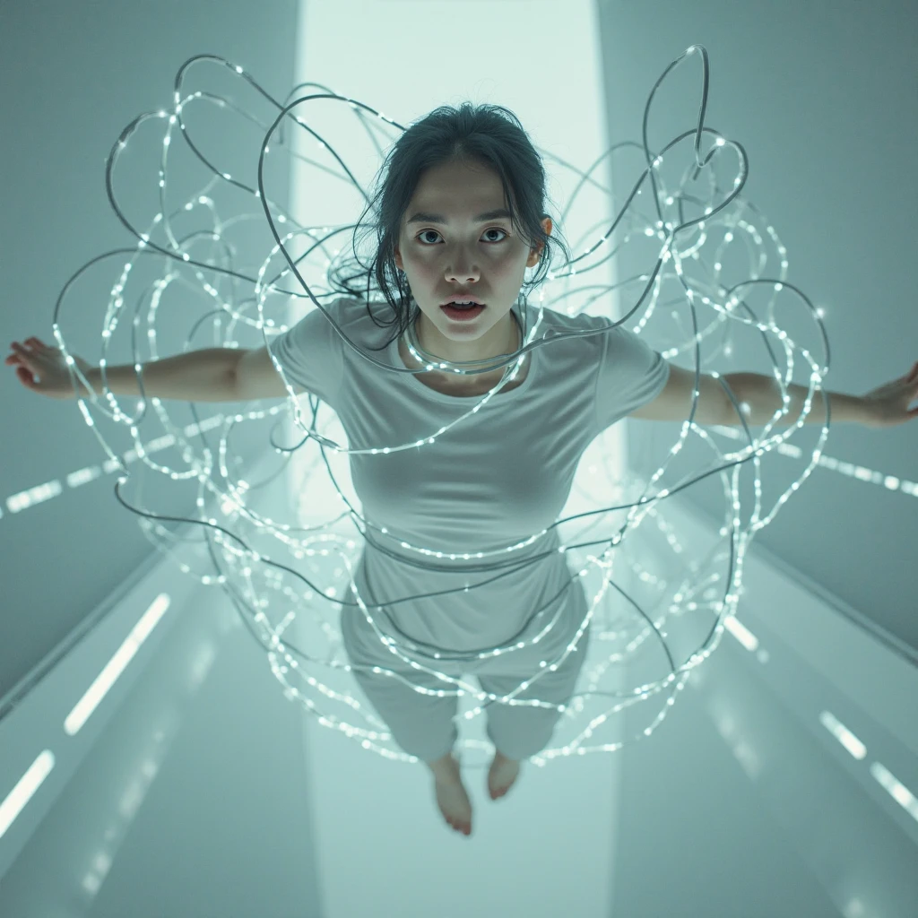 <lora:olivia_vinten_xl_lora:1> olivia vintentim burton, Dynamic, Art by Rinko Kawauchi, lone 1girl anthropomorphic cyberpunk dynamic pose, long exposure , lens blur, movement, surrealism, naturalistic poses, photorealistic painting, by Mark Keathley, beautiful eyes, shaved side haircut , being chased, hyper detail, cinematic lighting, magic , by wlop , portrait, hyper detailed, intricate, extremely beautiful, cinematic lighting, photo realistic, by mandy jurgens