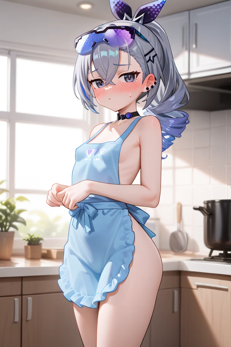 (Old grandma:1.4), (old skin:1.4) with gray long hair, strict face, house wife, aunt look, wearing lingerie with stockings and garter belts
