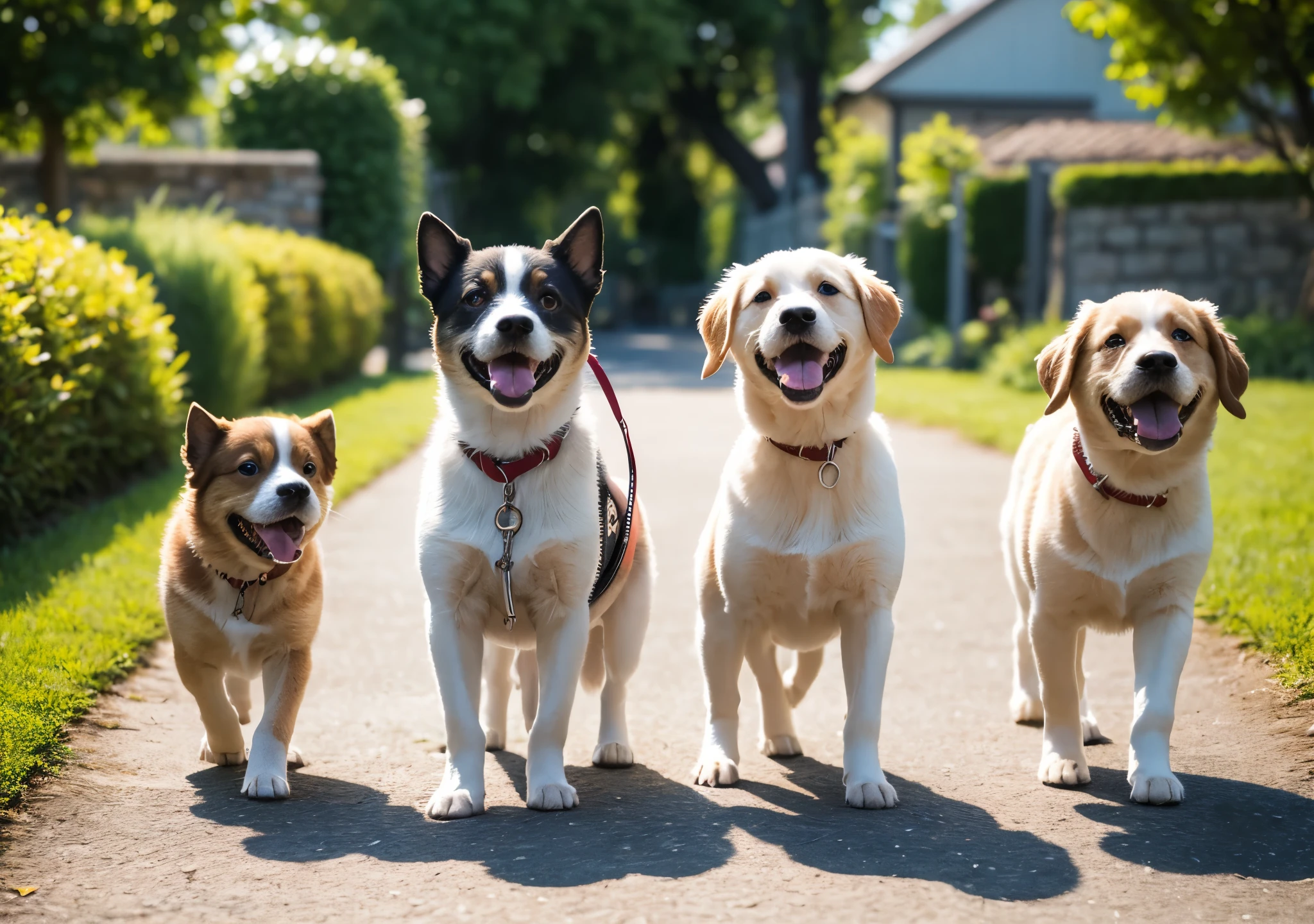 there is a small dog that is standing on a leash, a portrait by Maeda Masao, instagram, sōsaku hanga, walking at the park, japanese dog, taken on iphone 14 pro, portrait!!, taken with sony alpha 9, walking towards camera, miko, captured on iphone, photo on iphone