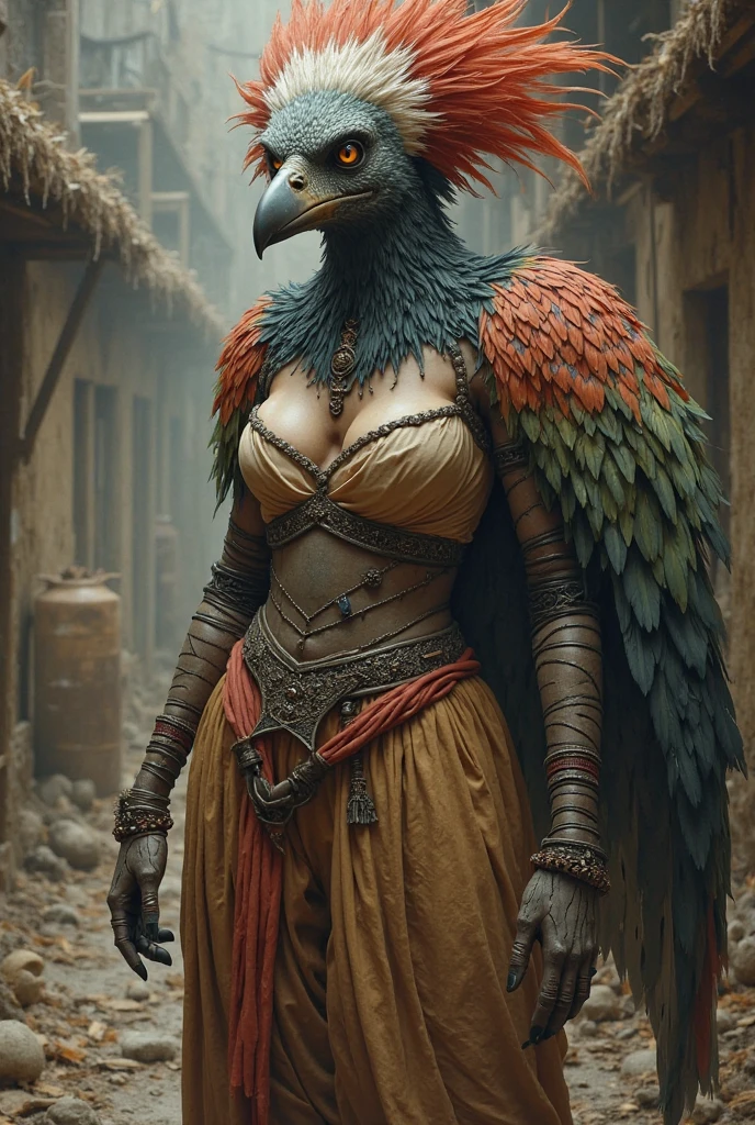 <lora:Artist Hitoimim-v1.3:0.8>, plague doctor with mask  and glasses, lenses, detailed background, female, smiling, multicolored feathers,
masterpiece, detailed feathers, realistic feathers, beak, feathered tail,
full body, detailed skin, detailed face and eyes, higher body and limbs detail, realistic proportions,
detailed lighting, cinematic lighting, detailed ambient light, gray natural lighting, backlighting, crepuscular ray,
half body shadow, ambient light on the chest, sharp focus,, cgi, photorealistic, high detail, realistic, masterpiece, absurdres, best quality, HDR, high quality, high-definition, extremely detailed, 8k wallpaper, intricate details, 8K uhd, Full-HD, (realistic photo:1.2), contrast, harsh lighting, cinematic lighting, natural lighting, hard light, backlighting, global illumination, ambient occlusion, depth of field, Field of View, lens flare, bloom, stunning environment