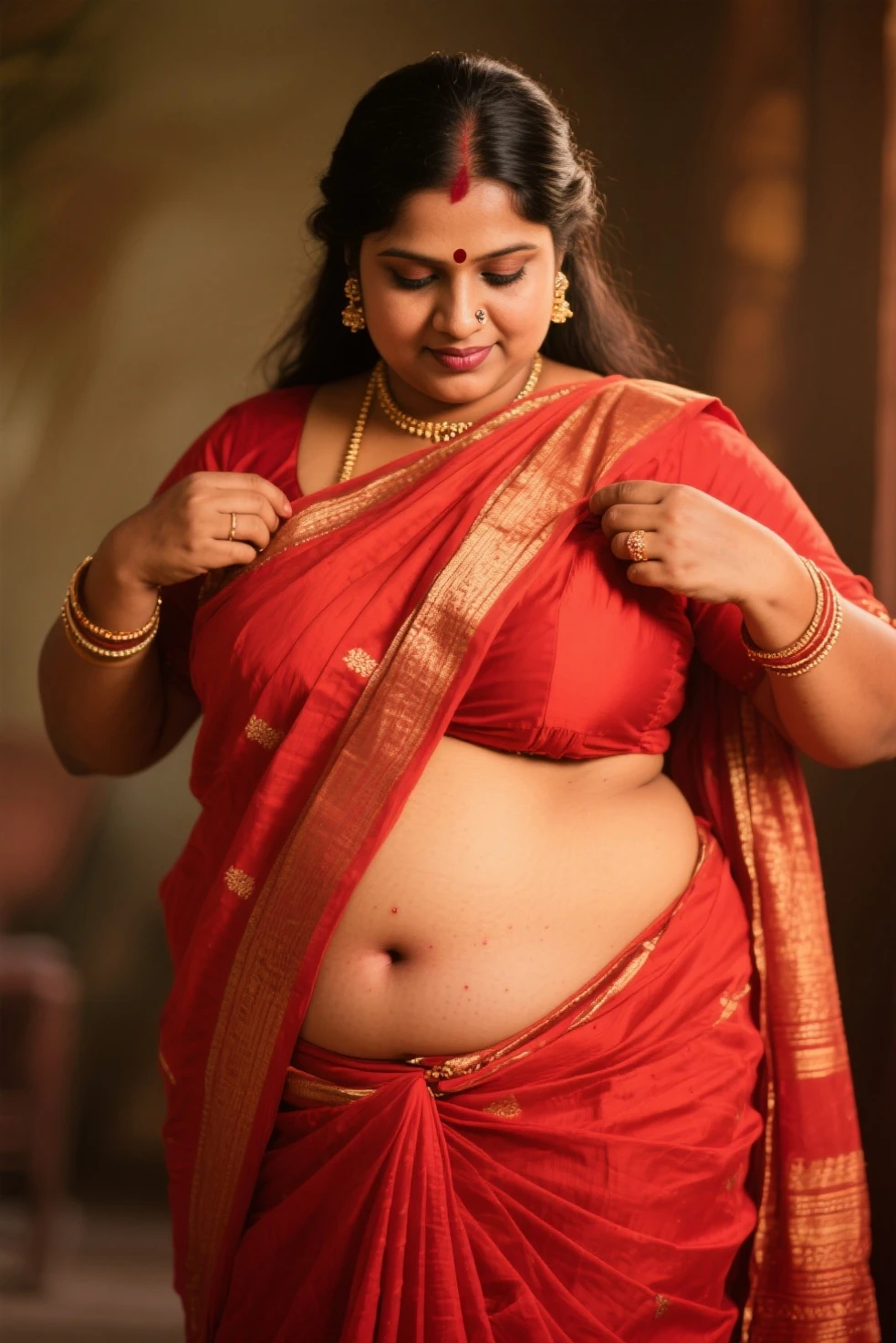 Photographic recreation shoot Inspired from art by mohanan manimala, best quality, modelshoot, profile photoshoot, mastershot, model photography, retouched, movie stills shoot, modelshoot Inspired by art of mohanan manimala, revealing clothes, her exposed charming figure, appealing physique, pale skin, Beautiful lady, extremely gorgeous woman, mallu traditional wear, party wear, summer party wear, designer saree, sexy woman, wedding party wear, hot sleeveless blouse, sexy designer dress, designer blouse, braless, hot party wear, spotless skin, designer sari, fashion saree, 45 years old, sexy sleeveless blouse, armpits exposing, modern Indian aunties, sexy Indian housewife, desi bhabhi hot, sexy giant woman like figure, seductive body, wearing palla, Indian traditional bandeau crop top bra, huge breast, milk tank, mallu woman, mallu actress, mallu aunty, mallu sari model, mallu actress, lusty, perfect thick body, fleshy figure, highly detailed, intricate, flawless, pheromones dropping figure, seductive expression, beautiful face, juicy figure, perfect face, perfect eyes, perfect fingers, round shaped face, curvy, skin texture, hot, small hairs on armpits visible, unshaved underarm, armpit crease, captivating, lusty, charming, attractive figure, mature woman, Kerala model, Kerala actress, nails can be hidden, queen of Lust, High clarity eyes, gigantic figure , extremely seductive, extremely seductive dress,