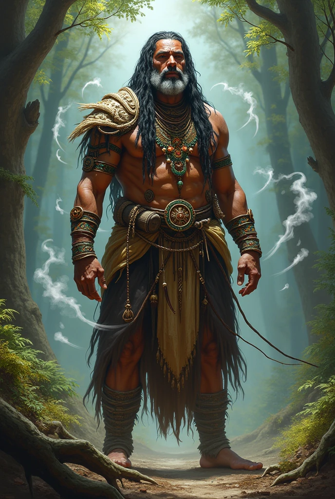 (best quality,highres,ultra-detailed:1.2),physically-based rendering,portrait,realistic,fantasy,character
A powerful Urso Shaman with glowing runic tattoos covering his entire body, holding a magical flaming sword in his hand, transitioning into a berserker state. The shaman has a strong and muscular build, with intense eyes emanating an aura of wisdom and power. His face is adorned with intricate tribal tattoos, symbolizing his connection to the ancient mystic arts. The tattoos glow with a vibrant ethereal light, pulsating with energy. The shaman is dressed in tribal garments made of fur and woven plants, further emphasizing his primal nature. He is surrounded by an otherworldly atmosphere, with wisps of magic swirling around him. The fiery sword he wields is imbued with eldritch flames, casting a warm and intense glow that illuminates his surroundings. The scene is set in a mystical forest, with ancient trees towering in the background, their gnarled branches reaching out as if in reverence to the shaman's power. The forest is alive with magical creatures, who observe the shaman with curiosity and reverence. The colors in the image are rich and vibrant, with warm tones dominating the scene, giving a sense of ancient power and mysticism. The lighting is soft but intense, casting dramatic shadows and highlighting the shaman's features. This portrait captures the essence of the Urso Shaman, his tattooed body, and his fierce warrior spirit, creating a mesmerizing and captivating image.