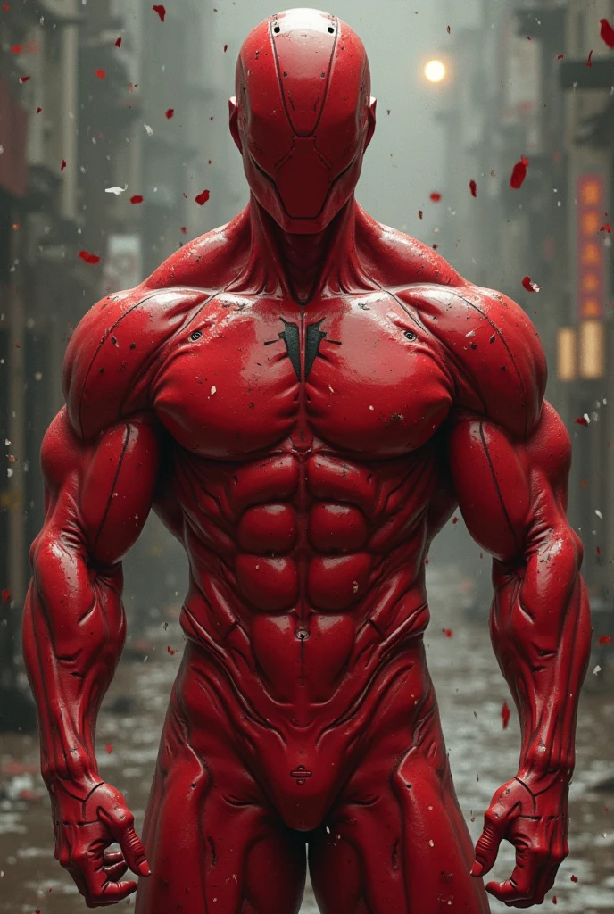 (beautiful girl:1.25), (megan fox:1.25), (young bodybuilder girl wearing cybernetic muscle suit:1.25), carnage muscular physique, seductive face, mouth wide open carnage style, long red hair, perfect muscular body, super skinny legs, sissy, femboy, (carnage style physique)