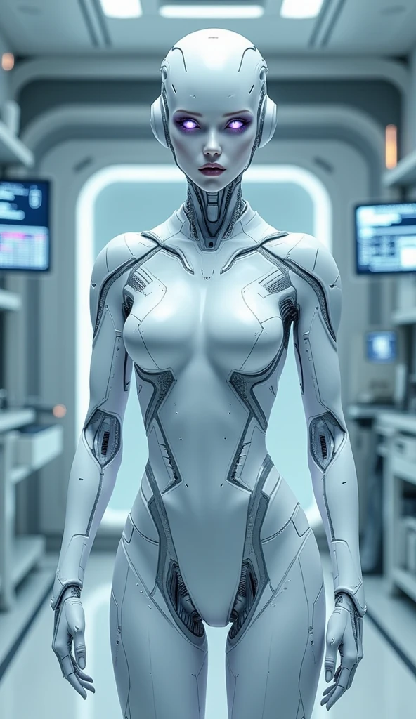 masterpiece, best quality (translucent_skin:1.3), 1girl, translucent skin, white bodysuit, mechanical