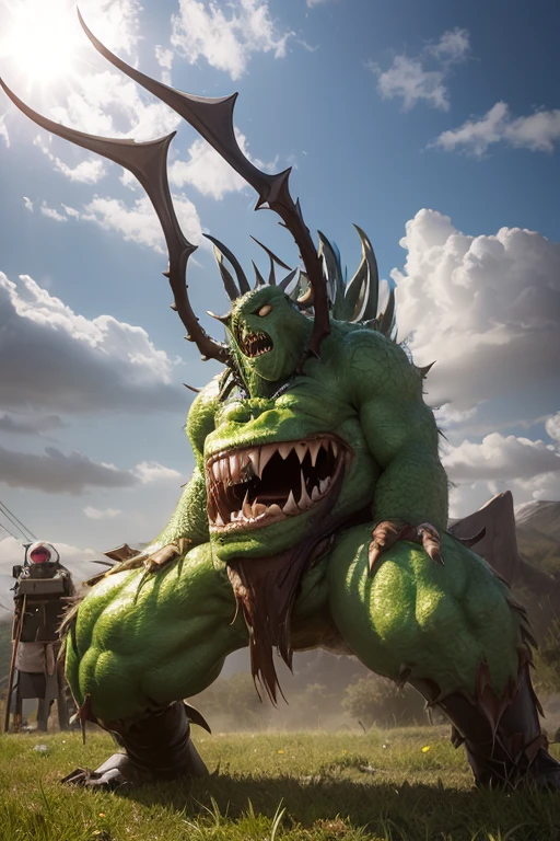 Realistic photos, RAW Photos, ogre, attacks viewer, Powerful movements, jump on prey, ((Dynamic jump)), Sharp Claws, ogre approaching from above, sudden approach, Bad-tempered, dynamic Shot from grand